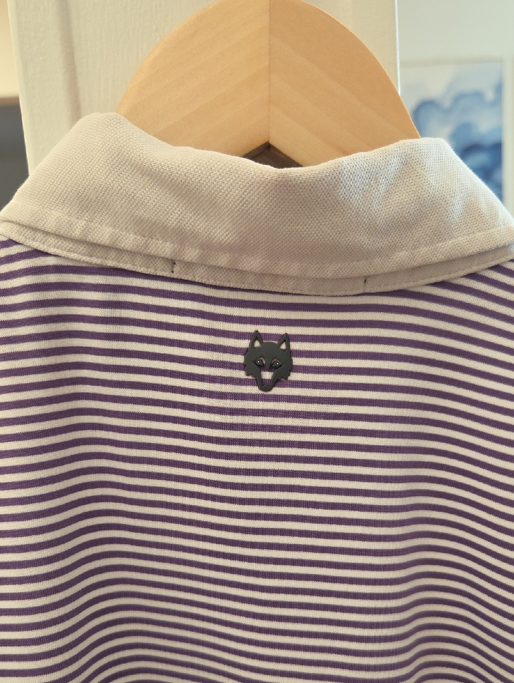 Greyson Men's Purple and White Striped Polo Shirt with Contrast Collar (L)